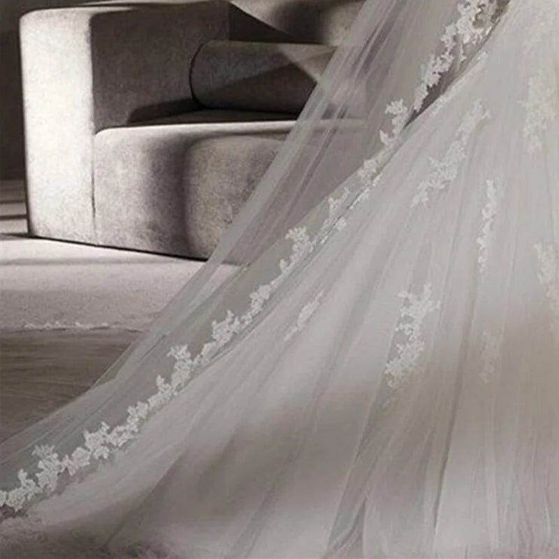 White Lace Bridal Edge Veils Hot Sale 300CM Cathedral Bridal Veil  