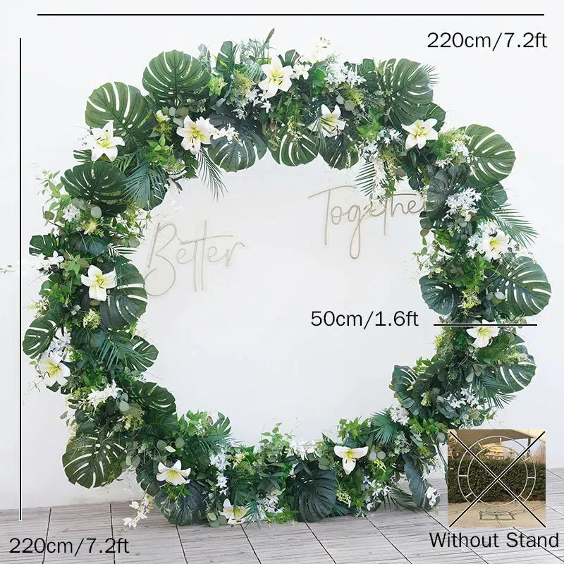 White Lily Gold Green Turtleback Leaf Flower Backdrop Arch  