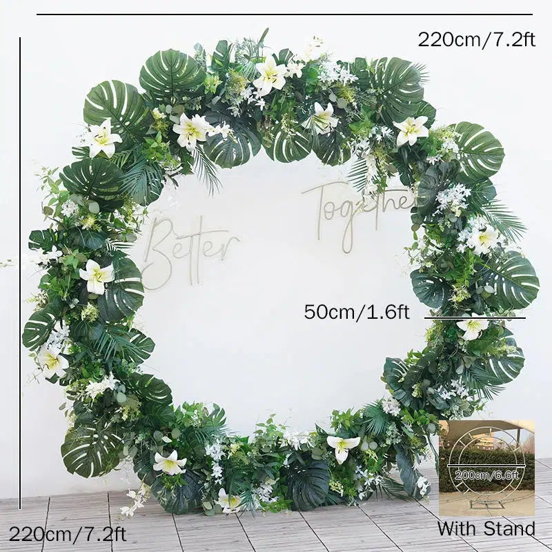 White Lily Gold Green Turtleback Leaf Flower Backdrop Arch  