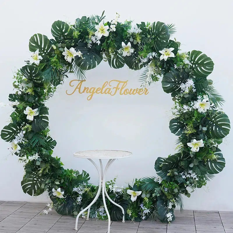 White Lily Gold Green Turtleback Leaf Flower Backdrop Arch  