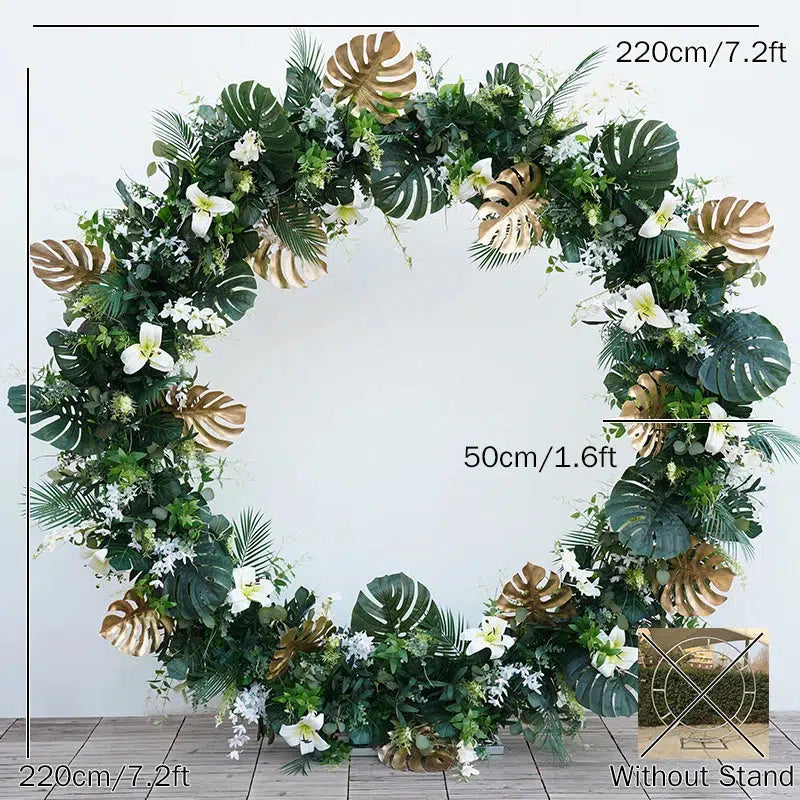 White Lily Gold Green Turtleback Leaf Flower Backdrop Arch  