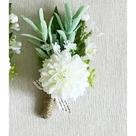 White Rose Silk Flower Buttonhole Boutonniere Flower & Wrist Corsage  