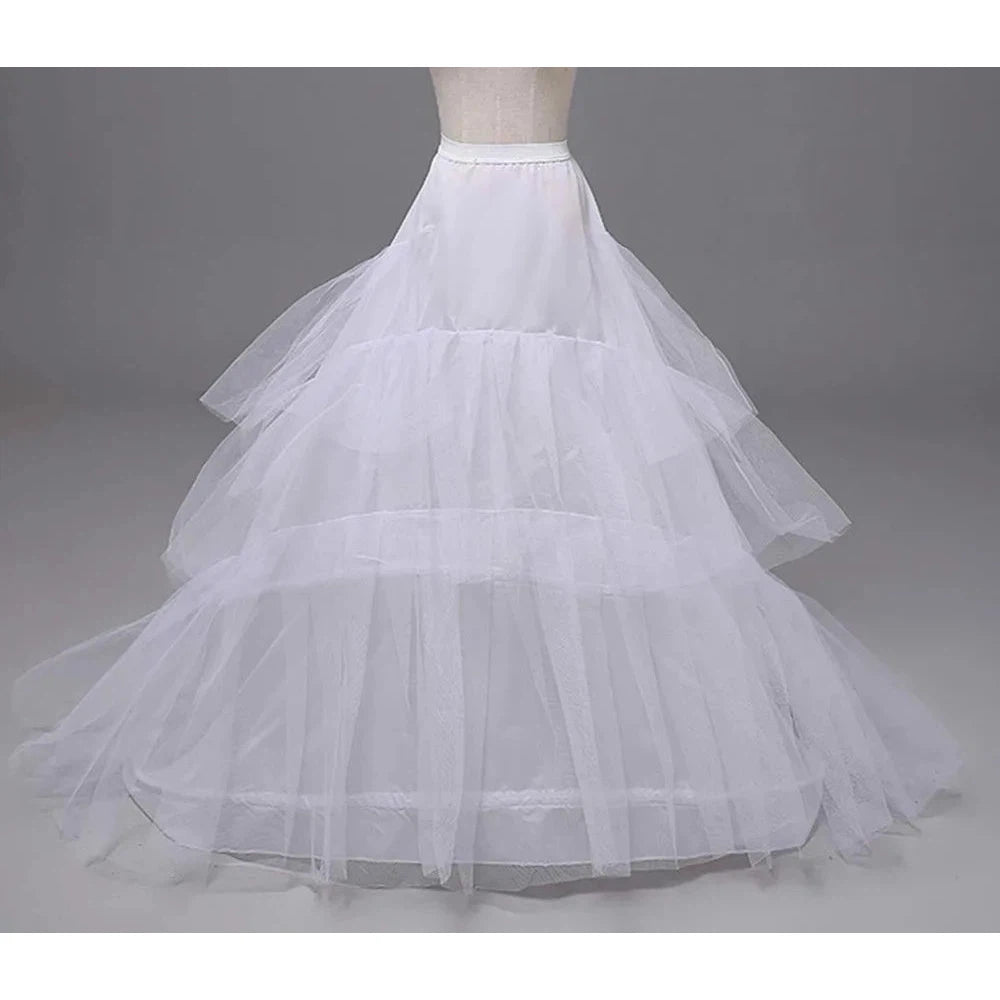 White or Black Long Train Petticoat 3 Hoops Underskirt  