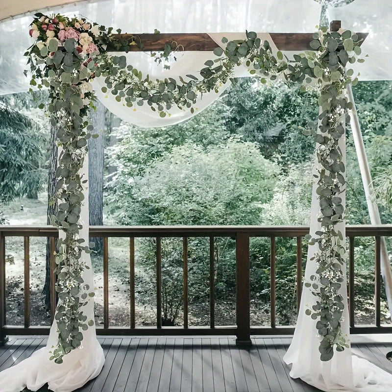 4-Pack Premium Artificial Eucalyptus Garland with White Flowers  