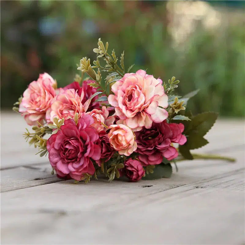 artificial bouquet silk flowers for decoration small roses autumn  