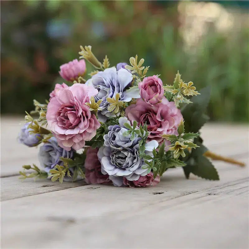 artificial bouquet silk flowers for decoration small roses autumn  