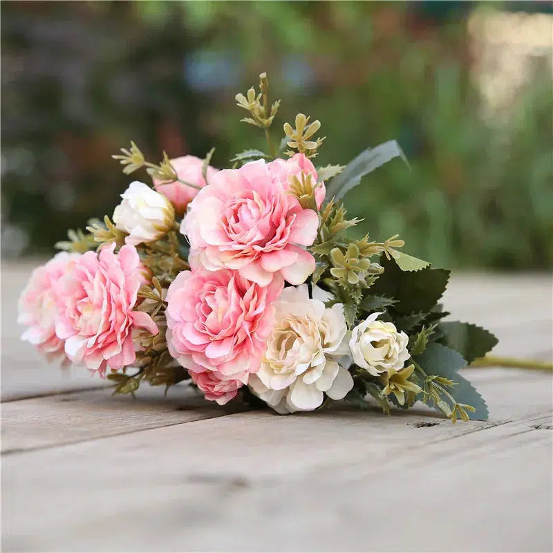 artificial bouquet silk flowers for decoration small roses autumn  