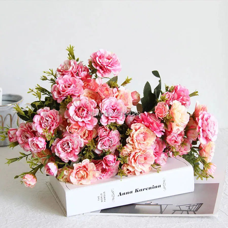 artificial bouquet silk flowers for decoration small roses autumn  