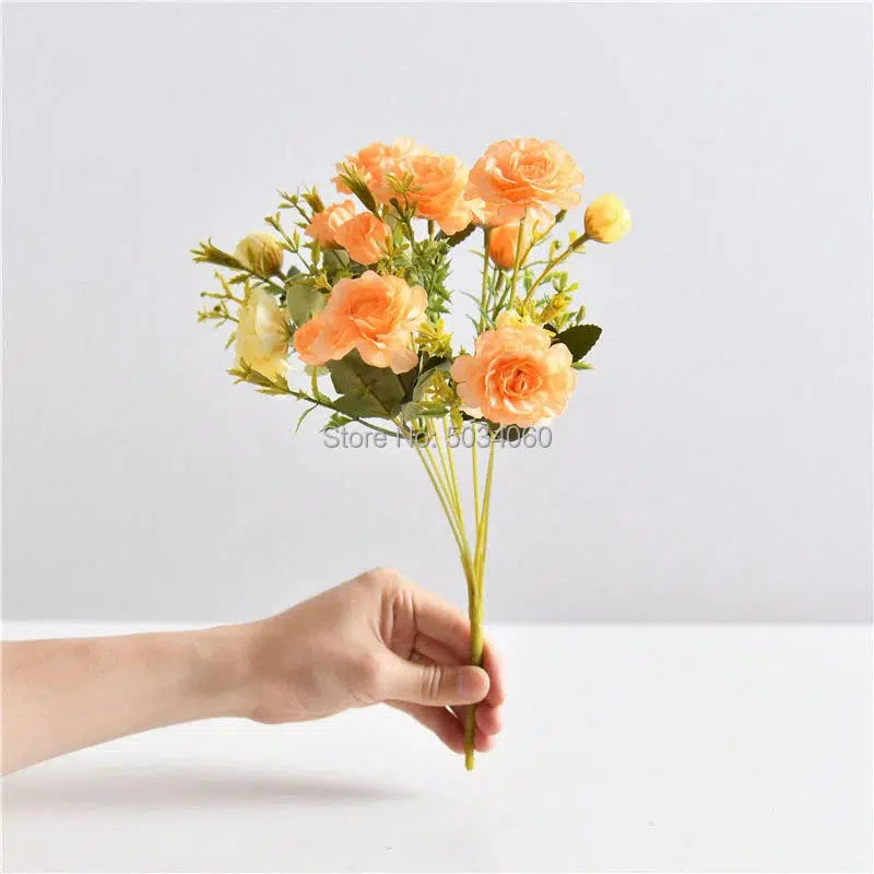 artificial bouquet silk flowers for decoration small roses autumn  