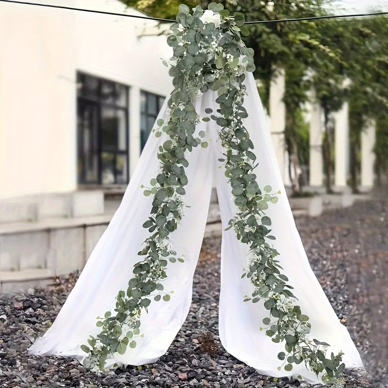 4-Pack Premium Artificial Eucalyptus Garland with White Flowers  