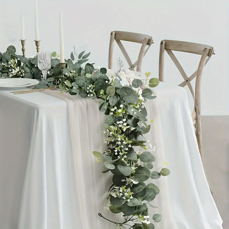 4-Pack Premium Artificial Eucalyptus Garland with White Flowers  